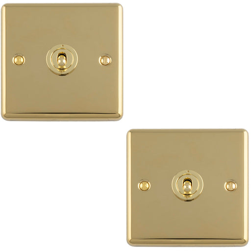 2 PACK 1 Gang Single Retro Toggle Light Switch POLISHED BRASS 10A 2 Way Lever Plate