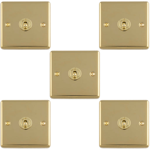 5 PACK 1 Gang Single Retro Toggle Light Switch POLISHED BRASS 10A 2 Way Lever Plate