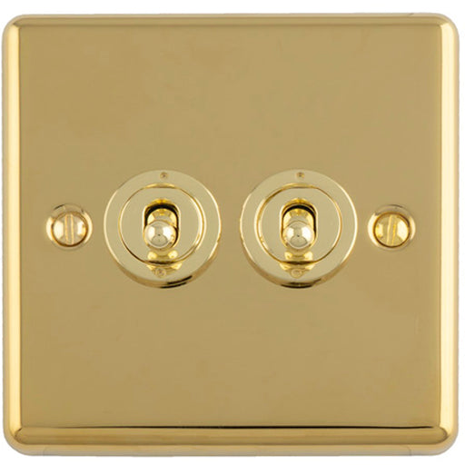 2 Gang Double Retro Toggle Light Switch POLISHED BRASS 10A 2 Way Lever Plate
