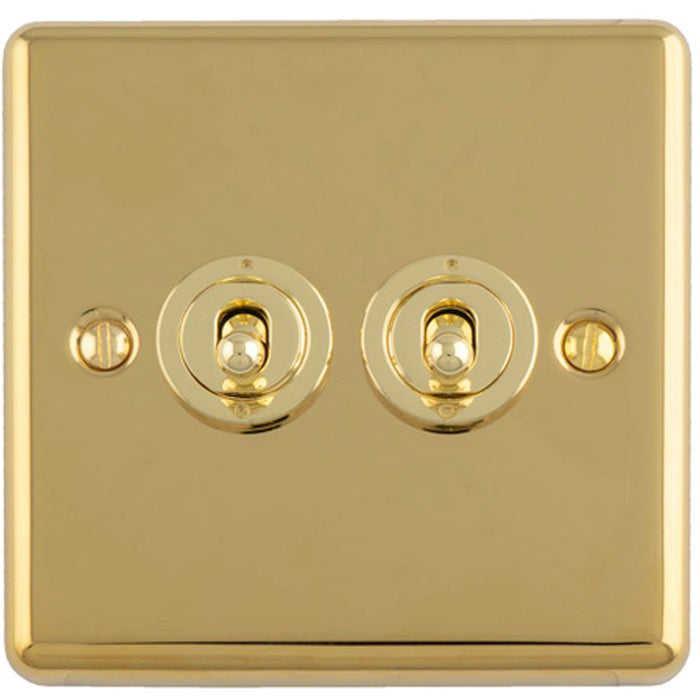 2 Gang Double Retro Toggle Light Switch POLISHED BRASS 10A 2 Way Lever Plate