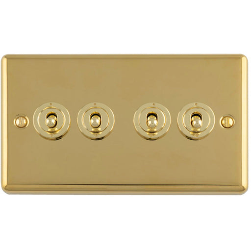 4 Gang Quad Retro Toggle Light Switch POLISHED BRASS 10A 2 Way Lever Plate