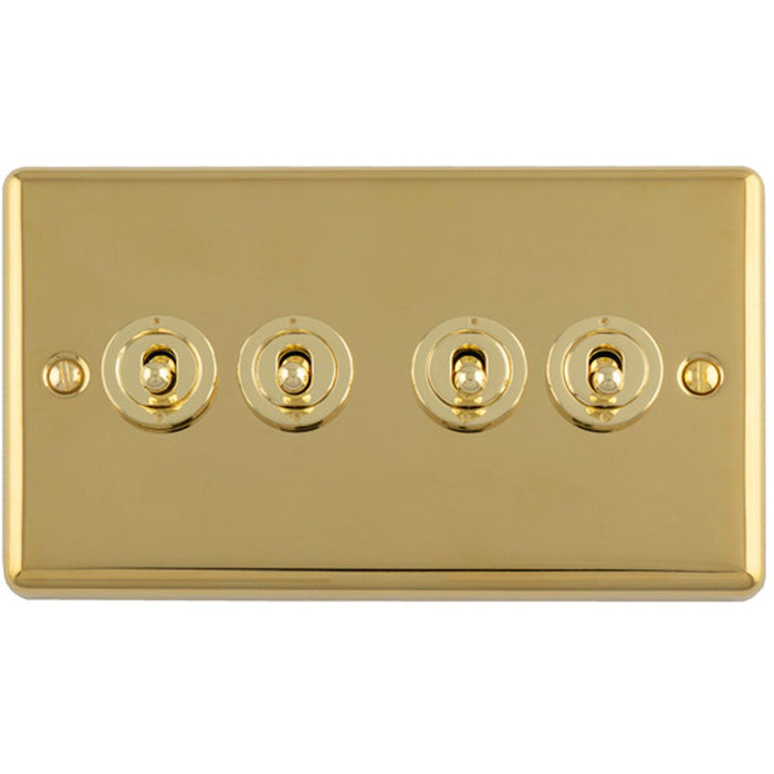 4 Gang Quad Retro Toggle Light Switch POLISHED BRASS 10A 2 Way Lever Plate