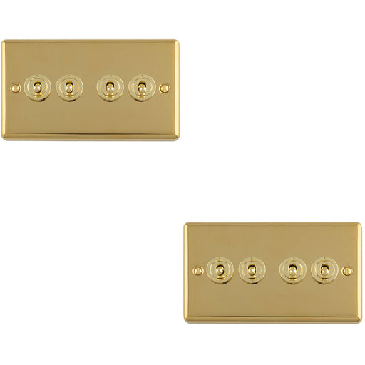 2 PACK 4 Gang Quad Retro Toggle Light Switch POLISHED BRASS 10A 2 Way Lever Plate