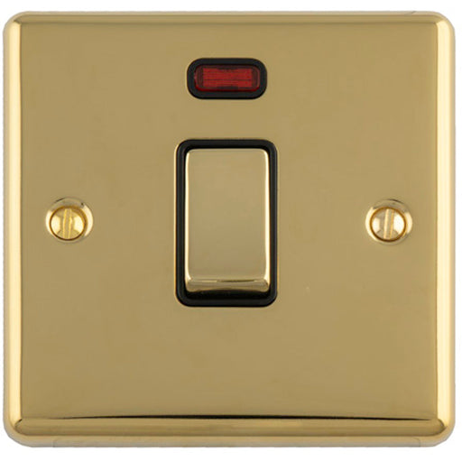 1 Gang 20A DP Single Switch & Neon Power Indictor POLISHED BRASS & Black Trim