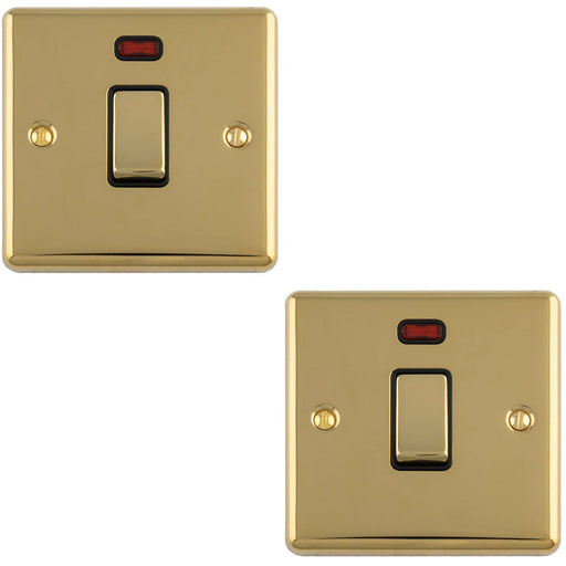 2 PACK 1 Gang 20A DP Single Switch & Neon Power Indictor POLISHED BRASS & Black Trim
