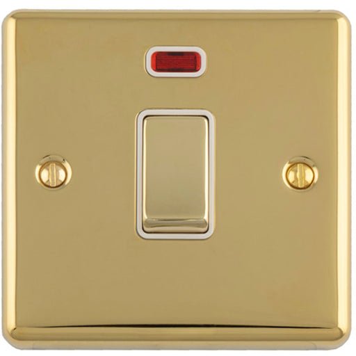 1 Gang 20A DP Single Switch & Neon Power Indictor POLISHED BRASS & White Trim