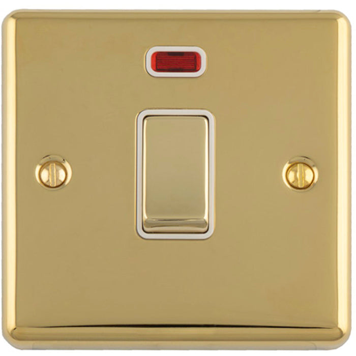 1 Gang 20A DP Single Switch & Neon Power Indictor POLISHED BRASS & White Trim