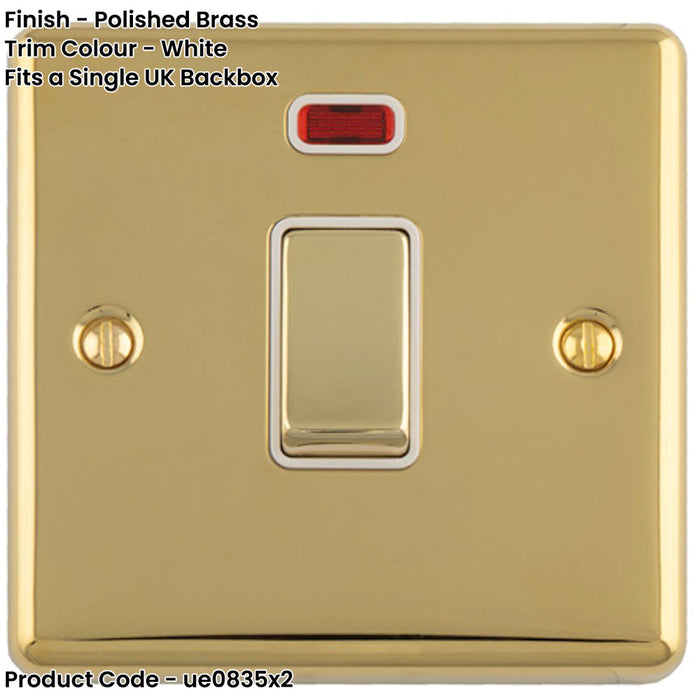 2 PACK 1 Gang 20A DP Single Switch & Neon Power Indictor POLISHED BRASS & White Trim