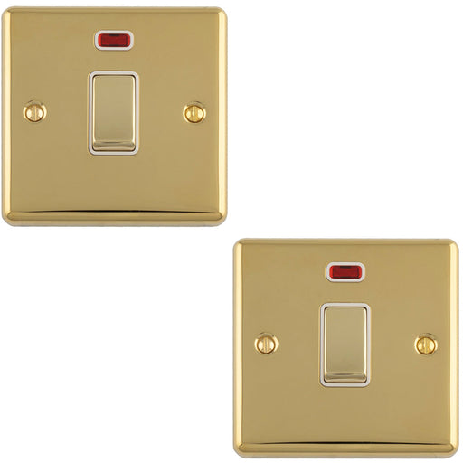 2 PACK 1 Gang 20A DP Single Switch & Neon Power Indictor POLISHED BRASS & White Trim