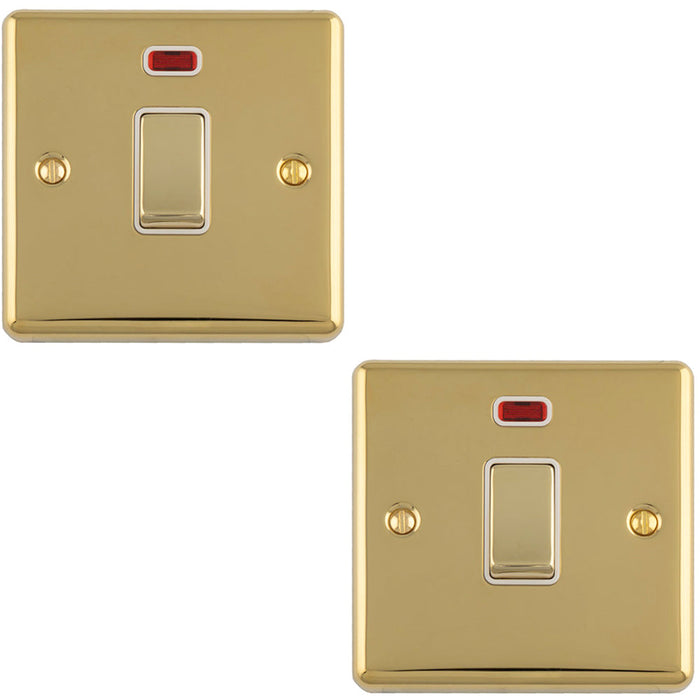 2 PACK 1 Gang 20A DP Single Switch & Neon Power Indictor POLISHED BRASS & White Trim