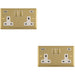 2 PACK 2 Gang Double UK Plug Socket & Dual 3.1A USB C USB A POLISHED BRASS & WHITE 13A Switched