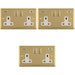 3 PACK 2 Gang Double UK Plug Socket & Dual 3.1A USB C USB A POLISHED BRASS & WHITE 13A Switched