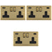 3 PACK 2 Gang Double UK Plug Socket & Dual 3.1A USB C USB A POLISHED BRASS & BLACK 13A Switched