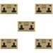 5 PACK 2 Gang Double UK Plug Socket & Dual 3.1A USB C USB A POLISHED BRASS & BLACK 13A Switched