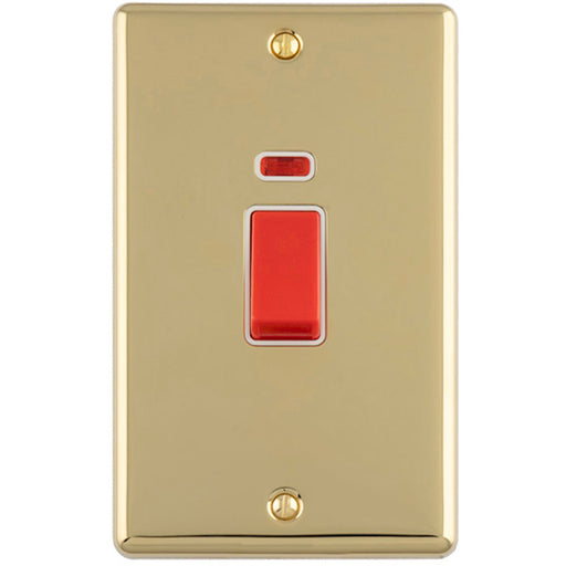 2 Gang Double Vertical 45A DP Cooker Switch & Neon POLISHED BRASS & WHITE Oven Appliance