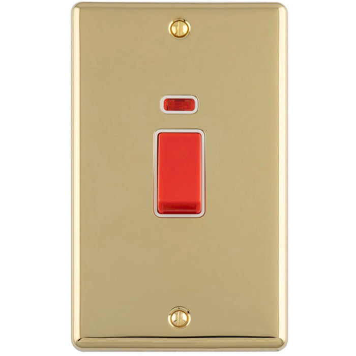 2 Gang Double Vertical 45A DP Cooker Switch & Neon POLISHED BRASS & WHITE Oven Appliance