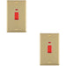2 PACK 2 Gang Double Vertical 45A DP Cooker Switch & Neon POLISHED BRASS & WHITE Oven Appliance