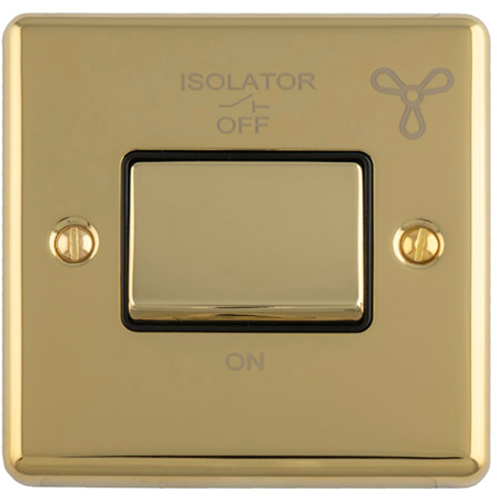 6A Extractor Fan Isolator Switch POLISHED BRASS & Black Trim 3 Pole Sh ...