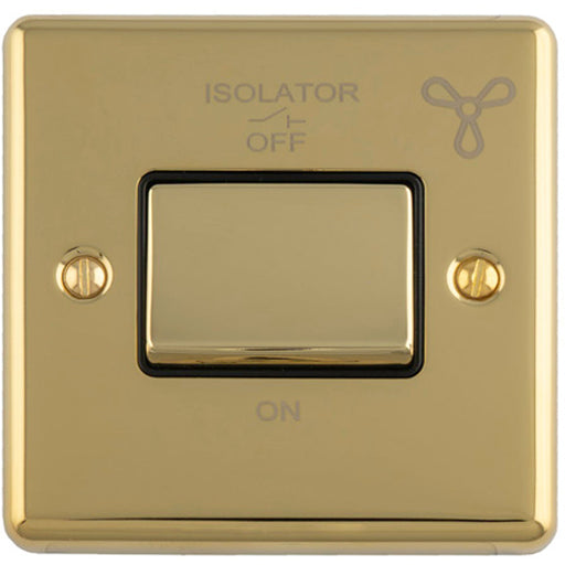 6A Extractor Fan Isolator Switch POLISHED BRASS & Black Trim 3 Pole Shower