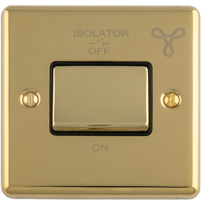 6A Extractor Fan Isolator Switch POLISHED BRASS & Black Trim 3 Pole Shower