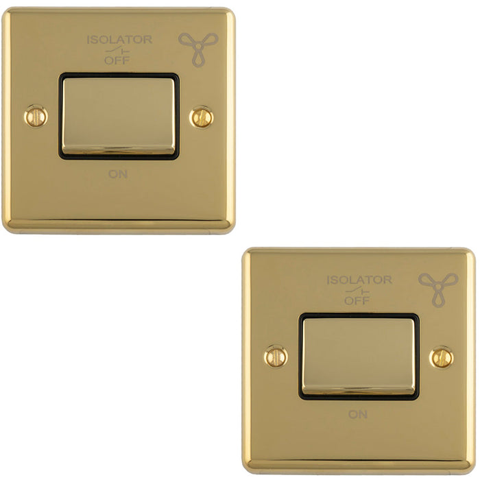 2 PACK 6A Extractor Fan Isolator Switch POLISHED BRASS & Black Trim 3 Pole Shower