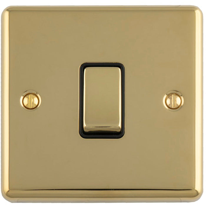1 Gang Single 10A INTERMEDIATE Light Switch POLISHED BRASS & Black Metal Rocker