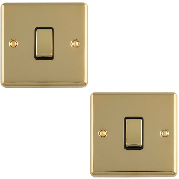 2 PACK 1 Gang Single 10A INTERMEDIATE Light Switch POLISHED BRASS & Black Metal Rocker