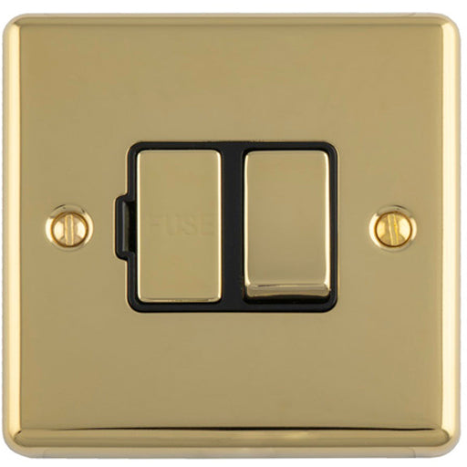 13A DP Switched Fuse Spur POLISHED BRASS & BLACK Mains Isolation Wall Plate