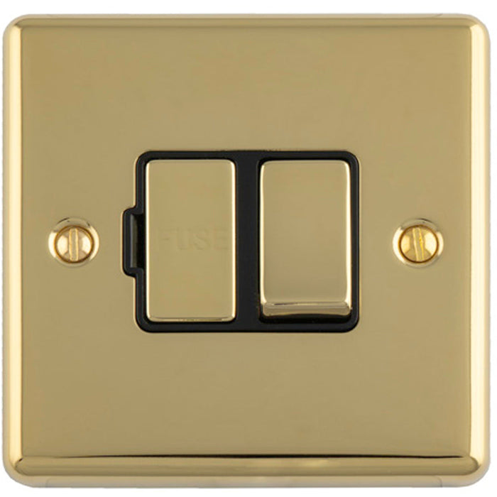 13A DP Switched Fuse Spur POLISHED BRASS & BLACK Mains Isolation Wall Plate