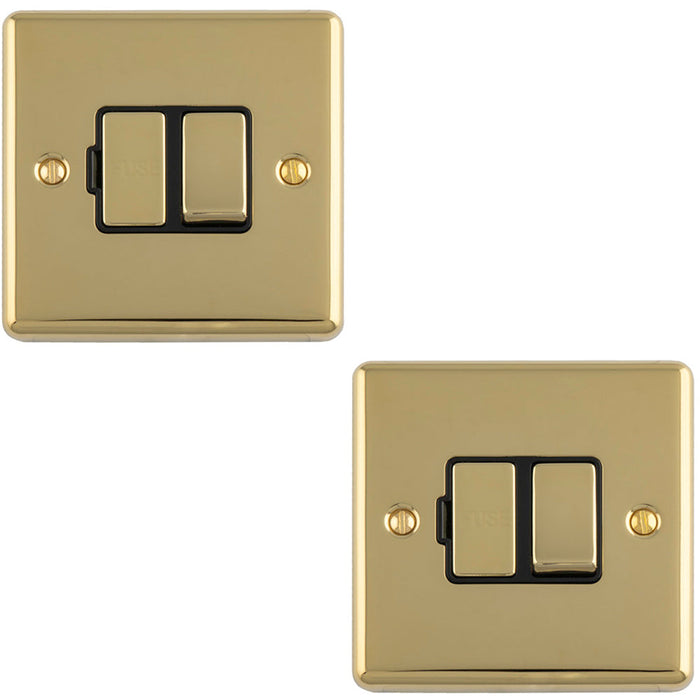 2 PACK 13A DP Switched Fuse Spur POLISHED BRASS & BLACK Mains Isolation Wall Plate