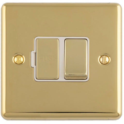 13A DP Switched Fuse Spur POLISHED BRASS & WHITE Mains Isolation Wall Plate
