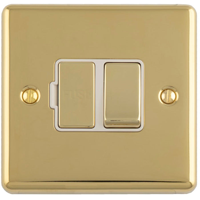 13A DP Switched Fuse Spur POLISHED BRASS & WHITE Mains Isolation Wall Plate