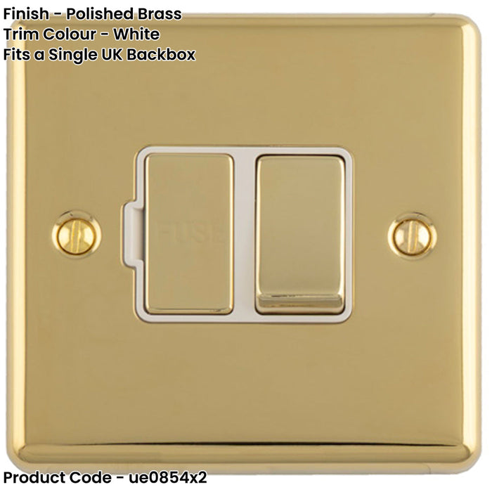 2 PACK 13A DP Switched Fuse Spur POLISHED BRASS & WHITE Mains Isolation Wall Plate