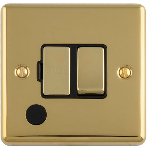13A DP Switched Fuse Spur & Flex Outlet POLISHED BRASS & Black Mains Isolation