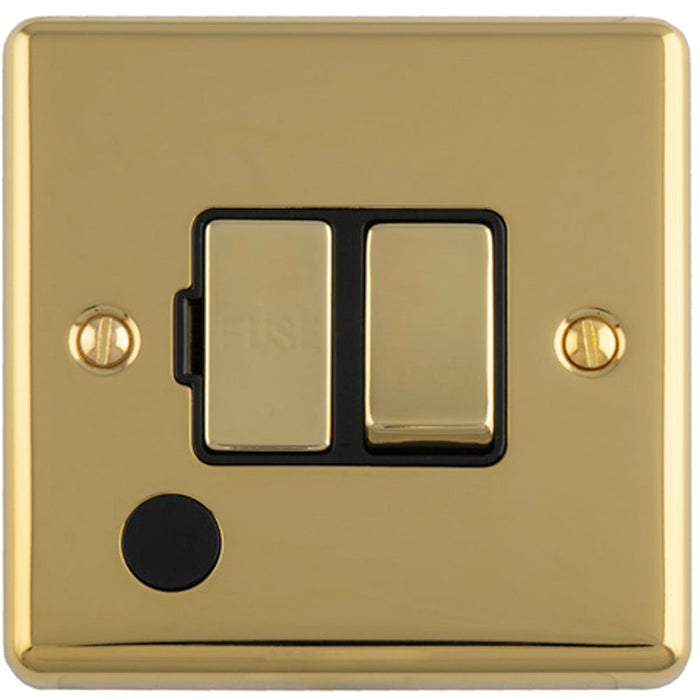 13A DP Switched Fuse Spur & Flex Outlet POLISHED BRASS & Black Mains Isolation