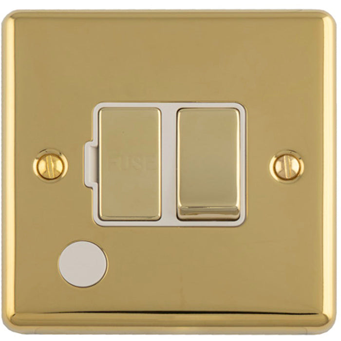 13A DP Switched Fuse Spur & Flex Outlet POLISHED BRASS & White Mains Isolation