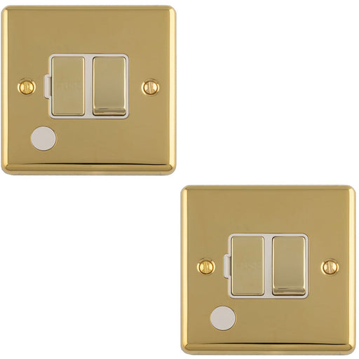 2 PACK 13A DP Switched Fuse Spur & Flex Outlet POLISHED BRASS & White Mains Isolation
