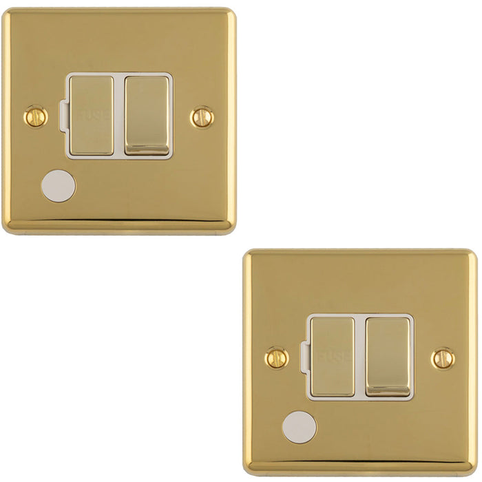 2 PACK 13A DP Switched Fuse Spur & Flex Outlet POLISHED BRASS & White Mains Isolation