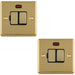 2 PACK 13A DP Switched Fuse Spur & Neon Light POLISHED BRASS & Black Mains Isolation