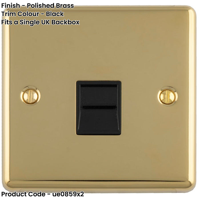 2 PACK BT Telephone Master Socket POLISHED BRASS & Black Telephone Wall Plate