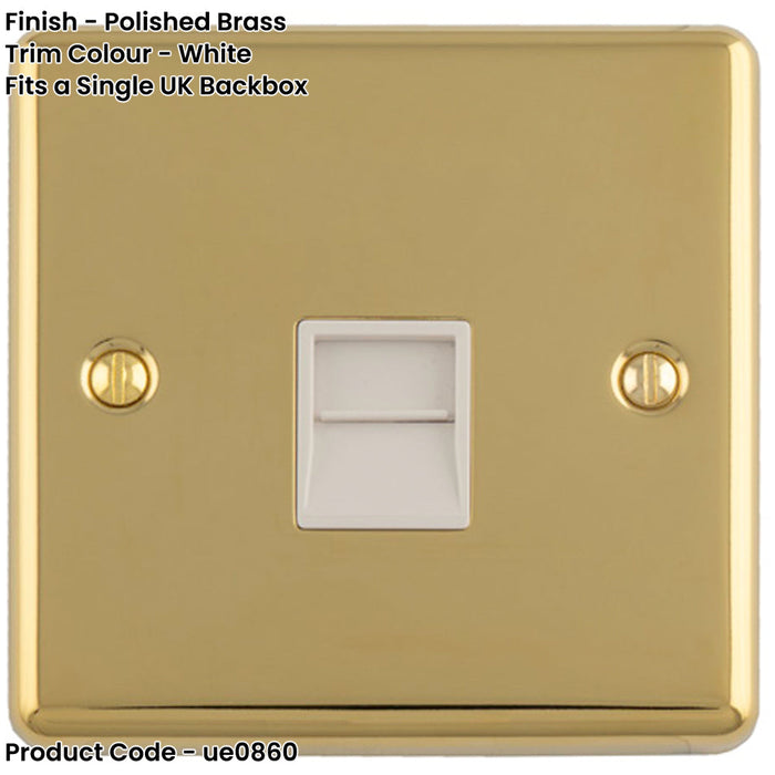 BT Telephone Master Socket POLISHED BRASS & White Telephone Wall Plate