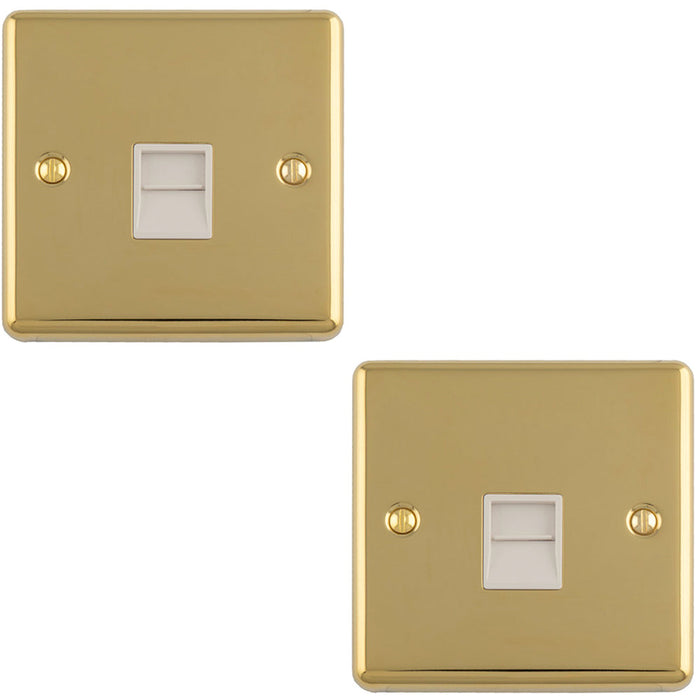 2 PACK BT Telephone Master Socket POLISHED BRASS & White Telephone Wall Plate