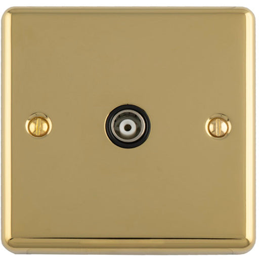 1 Gang Single TV Coaxial Aerial Socket POLISHED BRASS & Black Female Wall Plate Outlet