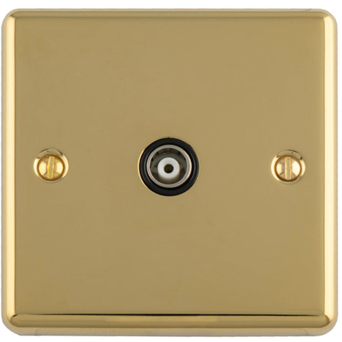 1 Gang Single TV Coaxial Aerial Socket POLISHED BRASS & Black Female Wall Plate Outlet