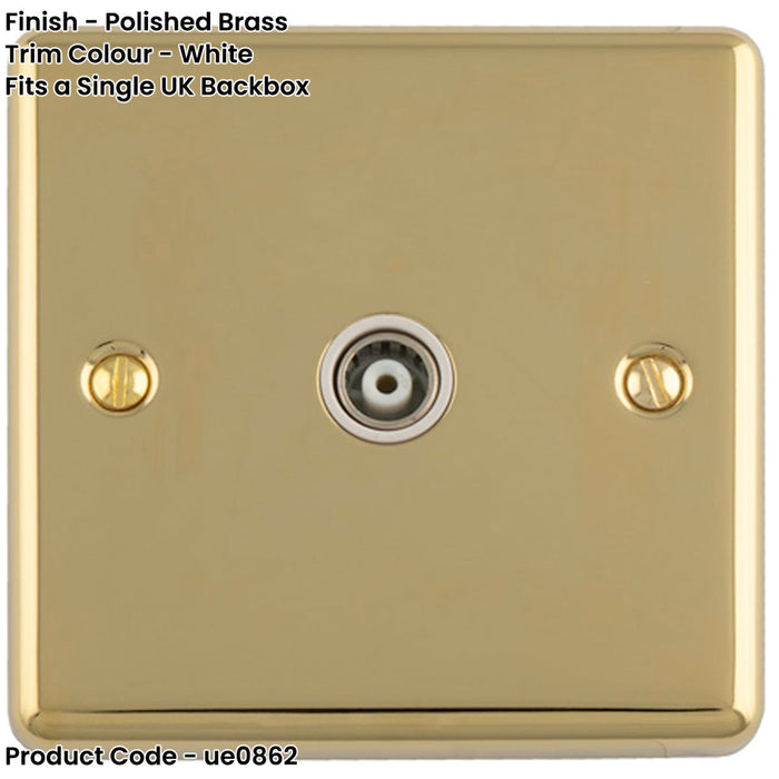 1 Gang Single TV Coaxial Aerial Socket POLISHED BRASS & White Female Wall Plate Outlet