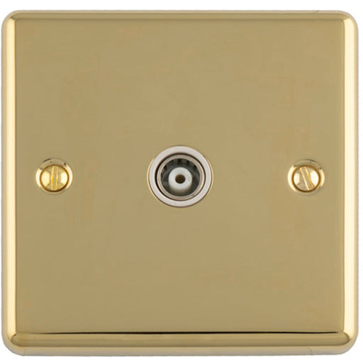 1 Gang Single TV Coaxial Aerial Socket POLISHED BRASS & White Female Wall Plate Outlet