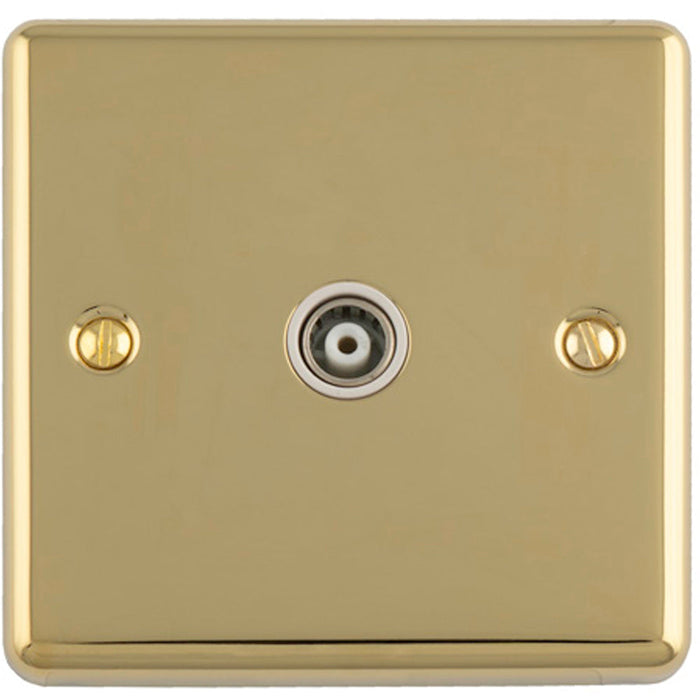 1 Gang Single TV Coaxial Aerial Socket POLISHED BRASS & White Female Wall Plate Outlet