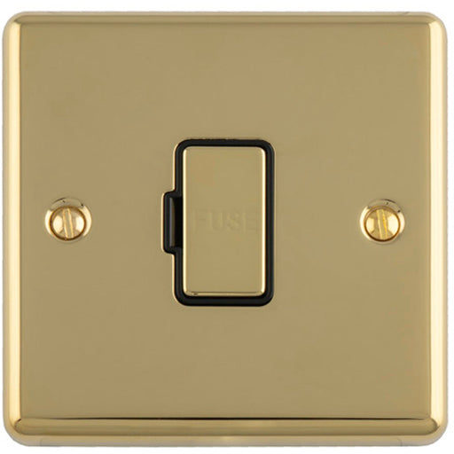 13A DP Unswitched Fuse Spur POLISHED BRASS & Black Mains Isolation Wall Plate