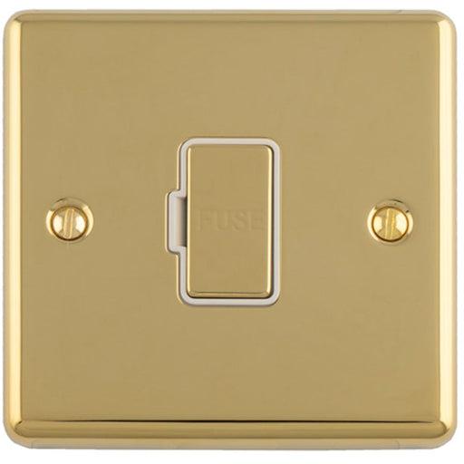 13A DP Unswitched Fuse Spur POLISHED BRASS & White Mains Isolation Wall Plate