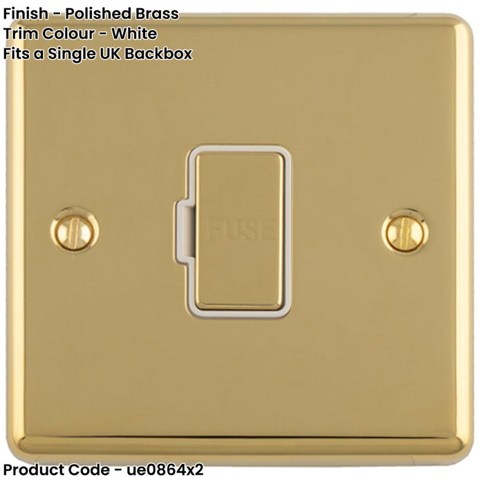 2 PACK 13A DP Unswitched Fuse Spur POLISHED BRASS & White Mains Isolation Wall Plate